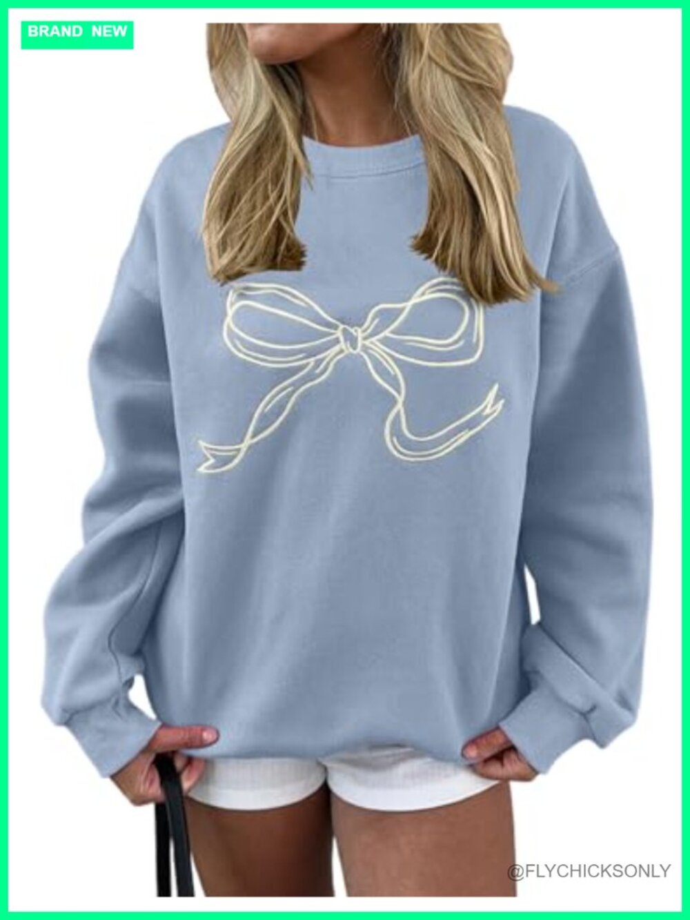 Oversized Bow Embroidered Sweatshirt Crewneck Fleece Pullover